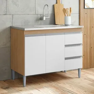 Balcão Gabinete de Cozinha Andréia 2 Portas 1 Prateleira MDP 100CM Amêndoa Desk Design Balcão Gabinete Andréia 2 Portas 1 Prateleira MDP 100CM Amêndoa Desk Design
