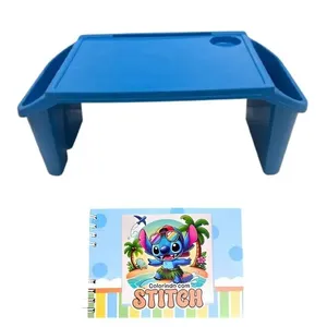 Mesa Apoio Infantil + Livro De Capa Dura – 48 Páginas Para Colorir, Criar E Aprender Bandeja Azul Stitch-azul