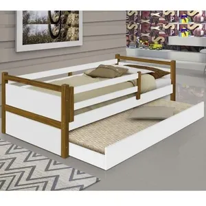 Cama Infantil Solteiro Bianca com Cama Auxiliar Branco-Mel MDF Madeira Pinus Divaloto Móveis Cama Bianca Branco Mel Com Cama Auxiliar