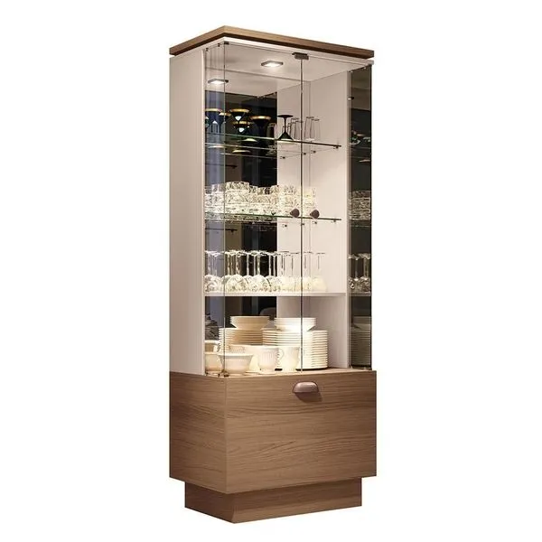 Cristaleira Decorativa Aura G26 com Led Nicho Adega MDP e MDF 70cm Castanho-off White Gran Belo Cristaleira Decorativa Aura G26 com Led Nicho Adega 70cm Castanho-off White Gran Belo