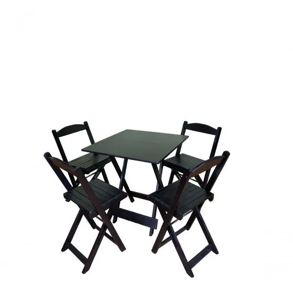 Conjunto Dobrável 70x70 Com 4 Cadeiras Preto Bar Restaurante