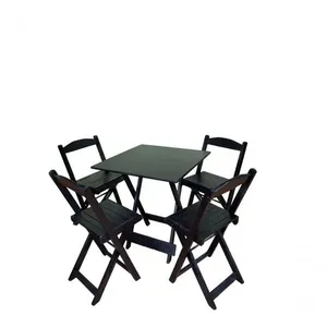 Conjunto Dobrável 70x70 Com 4 Cadeiras Preto Bar Restaurante