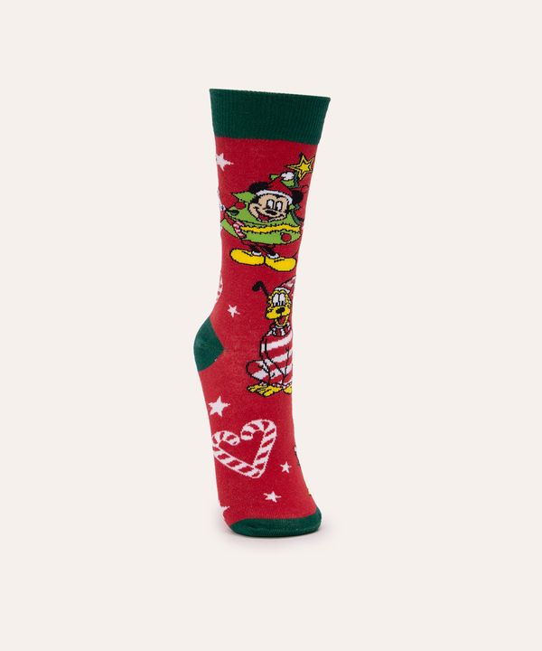 meia divertida mickey natal cano longo vermelho 37-40