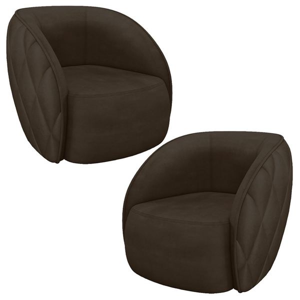 Kit 02 Poltronas Decorativa Para Sala Living Olimpo M03 Veludo Marrom - Lyam Decor
