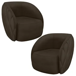 Kit 02 Poltronas Decorativa Para Sala Living Olimpo M03 Veludo Marrom - Lyam Decor