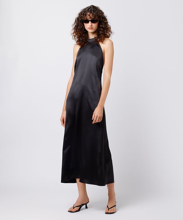 vestido midi feminino frente única acetinado mindset preto P