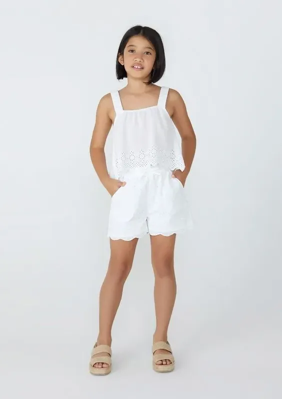 Shorts Infantil Menina Em Laise De Algodão - Branco 001