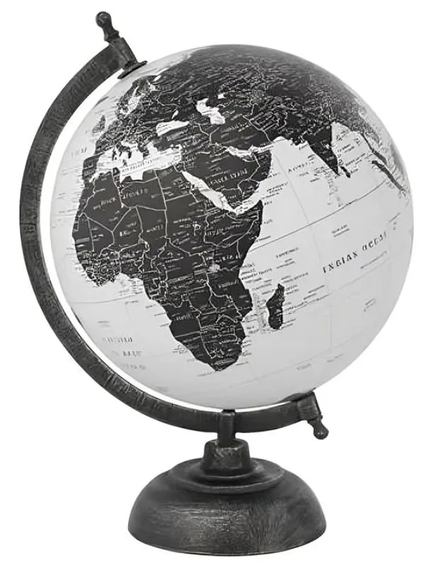 Globo Decorativo Base Metal Pb Preto E Branco