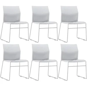 Kit 06 Cadeiras Empilhável Fixa Link F02 Base Aço Cinza Branco - Lyam Decor