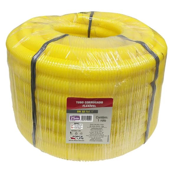 Eletroduto Corrugado Flexível 1" Dn 32 Forceline 25 Metros Amarelo Tubo Corrugado Flexível 1" Dn 32 Rolo Com 25 Metros Amarelo Forceline