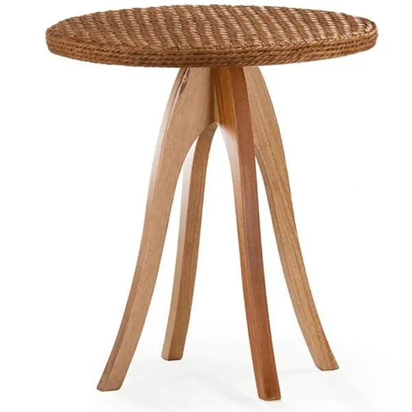 Mesa De Apoio Esfera Ozki 62 Cm Madeira Eucalipto Cedro Junco Natural