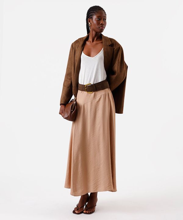 saia midi feminina com viscose assimétrica bege 44