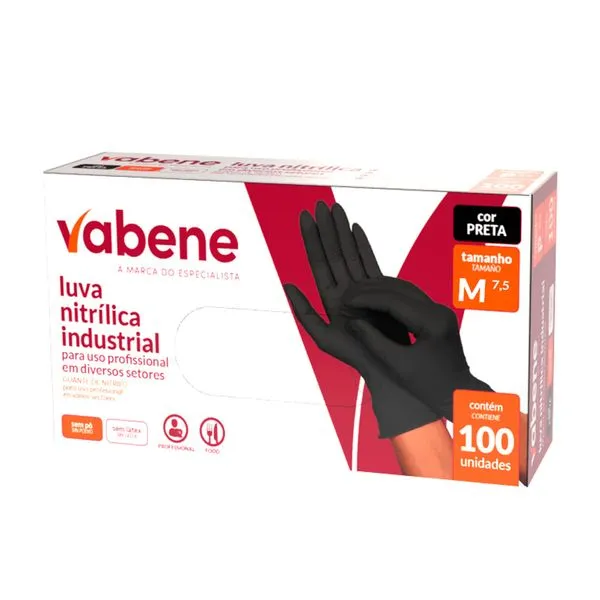 Kit de Luva Nitrílica Descartável Profissional Sem Pó Preto 100 M