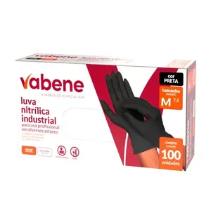 Kit de Luva Nitrílica Descartável Profissional Sem Pó Preto 100 M