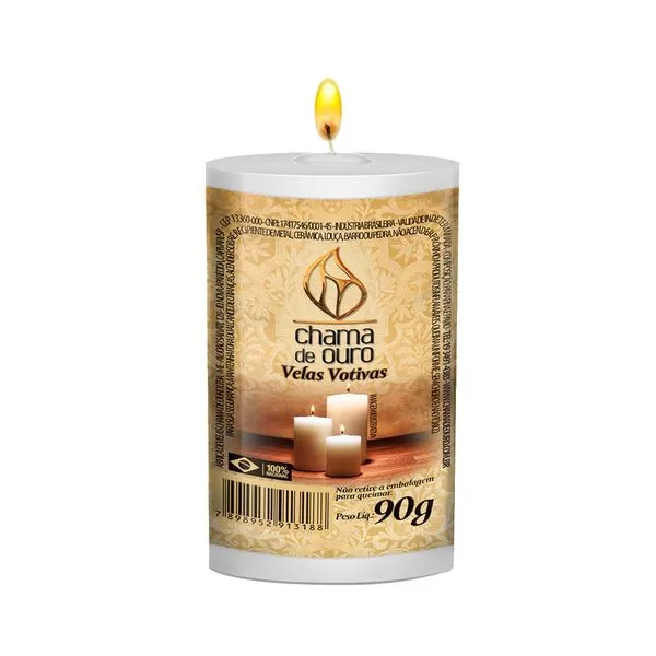Vela Votiva 3 Dias Premium Branca 90g 90BR/1500901040112 - Chama de Ouro