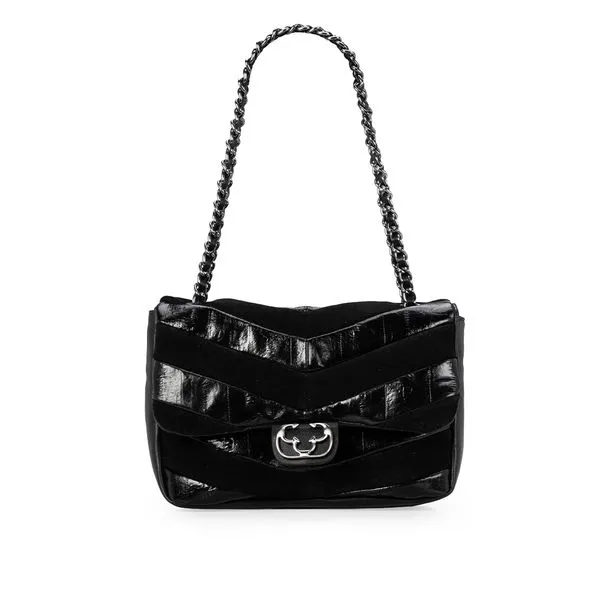 Bolsa Alça Corrente Couro Suede Preta