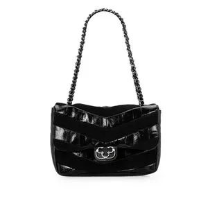 Bolsa Alça Corrente Couro Suede Preta