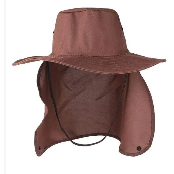 Chapéu Pescador Australiano Boné com Proteção para Cabeça e Pescoço Protetor de Nuca Marrom OEM Chapéu Pescador Australiano Boné com Proteção Solar Protetor de Nuca Marrom OEM