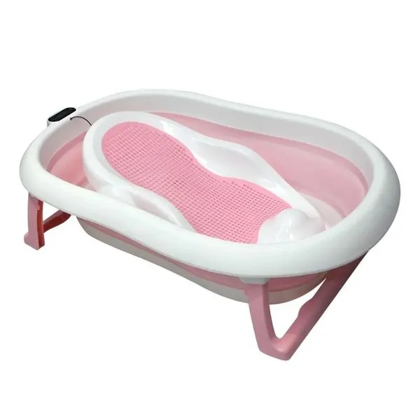 Banheira Baby Happy Premium Baby Dobrável com Termômetro Até 28kg Branco Rosa (MP)