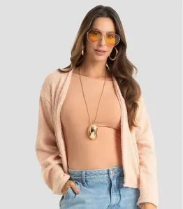 Cardigan Feminino Em Tricot Felpudo Dianna Rosa GG
