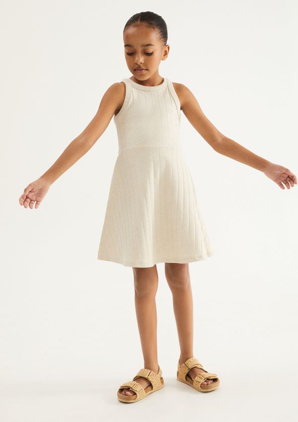 Vestido Infantil Curto Ribana Com Linho - Off white 014