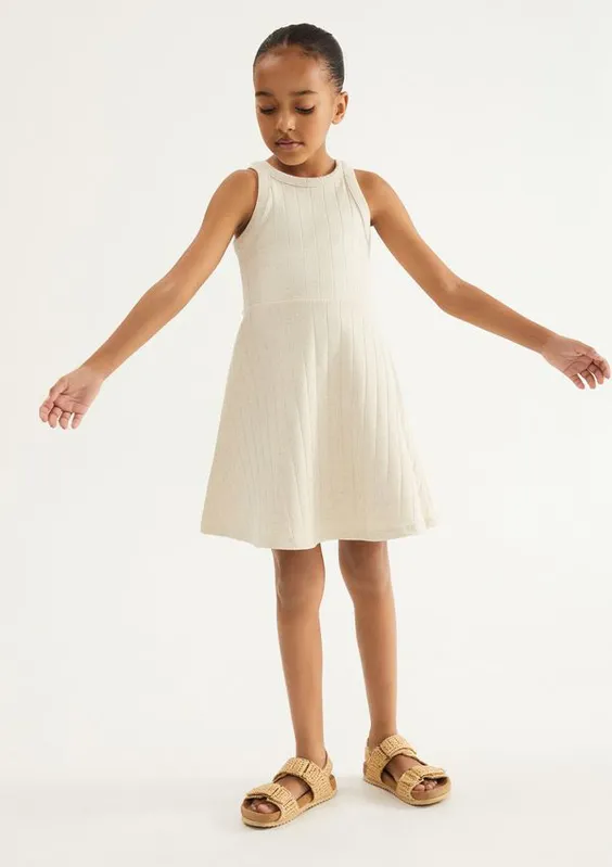 Vestido Infantil Curto Ribana Com Linho - Off white 006