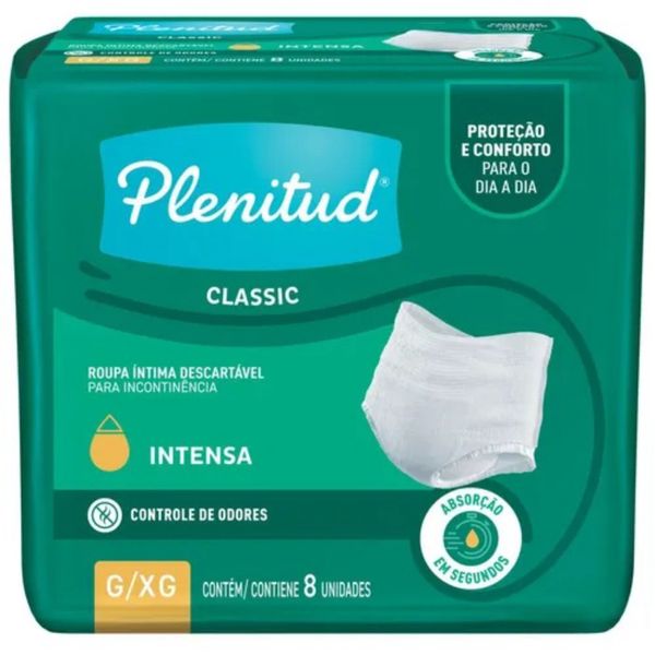 Roupa Íntima Descartável Plenitud Classic G/XG Pacote 8 Unidades