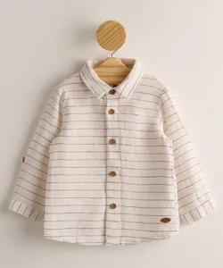 Camisa Infantil Listrada Manga Longa Off White 0-3