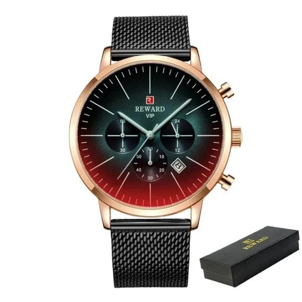 Relógio Marca Superior Luxo Malha Aço Inoxidável Quartzo Reward Vermelho
