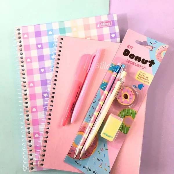 Kit Papelaria Tons de Rosa Fofa Donuts