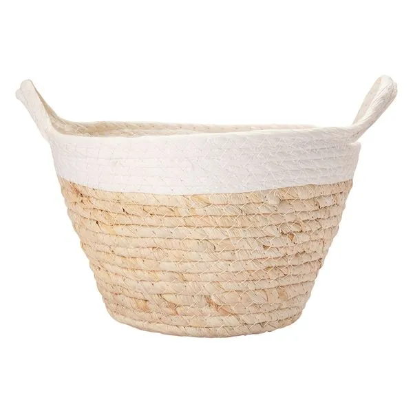 Cesto Decorativo P Ambiente Bicolor Palha Milho E Algodão 24,5x24,5x16cm LM2491AMB - honeyhome
