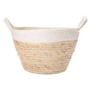 Cesto Decorativo P Ambiente Bicolor Palha Milho E Algodão 24,5x24,5x16cm LM2491AMB - honeyhome