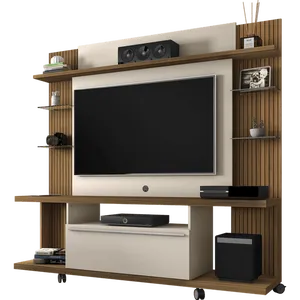 Estante em MDP Para Tv Ate 50'', 6 Prateleiras, 1 Portas - Home Theater New Torino Cinamomo/Off-White/Ripado