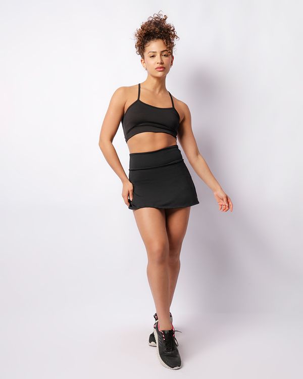Short Saia Fitness Feminino Halter Cós Largo Preto GG