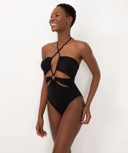 maiô textura croco frente única cut out proteção uv preto G