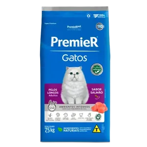 Ração Premier Ambientes Internos Gatos Adultos Pelos Longos Salmão 7,5 kg