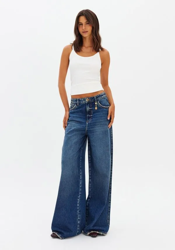 Calça Jeans Relaxed Cintura Média Azul 46