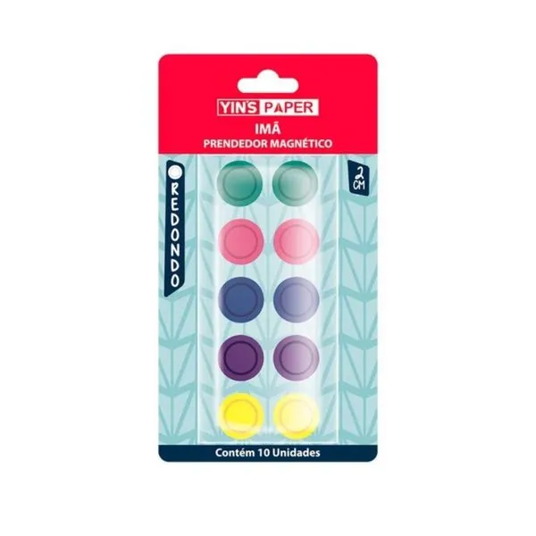 Botão Prendedor Magnético Yins Brasil Yin's Paper para Fotos e Lembretes 2CM Kit 10 Unidades 5 Cores Botão Prendedor Magnético Yins Brasil Yin's Paper 2CM Kit com 10 Unidades para Murais 5 Cores