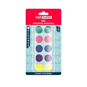Botão Prendedor Magnético Yins Brasil Yin's Paper para Fotos e Lembretes 2CM Kit 10 Unidades 5 Cores Botão Prendedor Magnético Yins Brasil Yin's Paper 2CM Kit com 10 Unidades para Murais 5 Cores