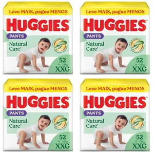 Kit com 4 Unidades de Fralda Huggies Natural Care Roupinha XXG 52 Unidades cada