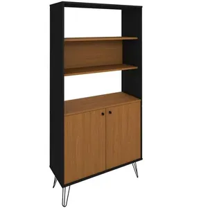 Estante Multiuso Com 02 Portas 03 Prateleiras 183x90cm Hit A02 Freijó Preto - Lyam Decor