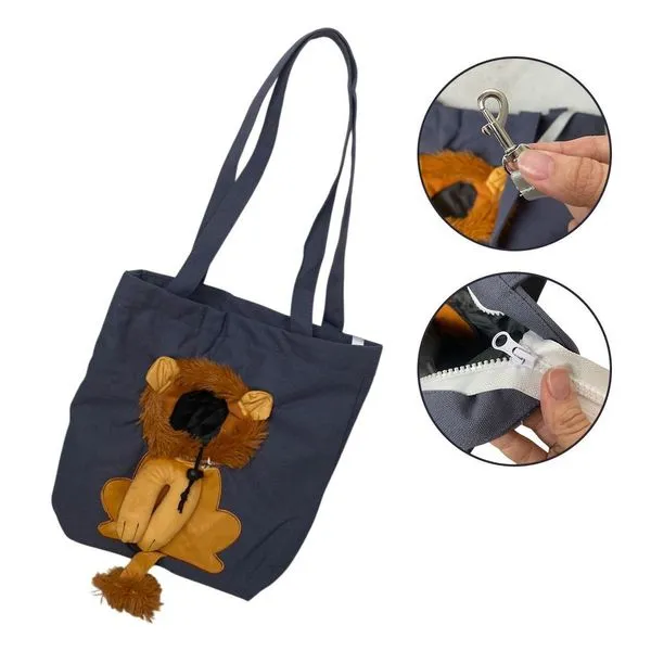 Bolsa de Transporte para Pets Leva Pro Pet BSL3906 Estampa Leão Azul Marinho Náilon Ventilada Bolsa de Transporte Pets Leva Pro Pet BSL3906 Leão Azul Náilon