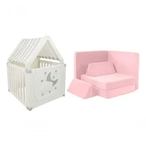Kit Casinha Infantil E Sofá De Brincar Para Crianças Freso Cinza E Rosa Lúdico