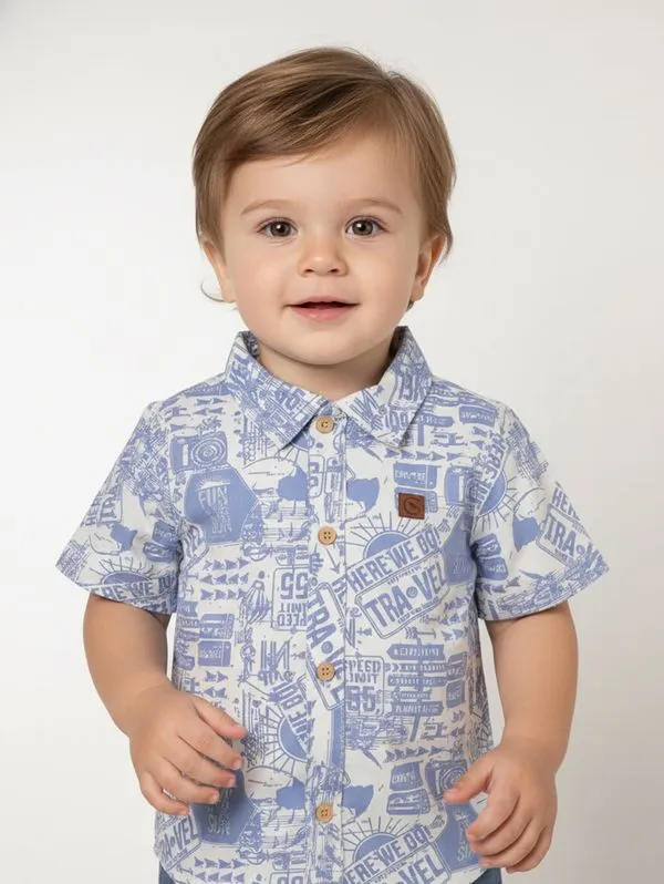 Camisa Estampada Infantil Para Menino - AZUL 3