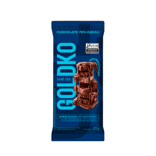 Barra de Chocolate Goldko 70% Cacau Sem Açúcar – 80g