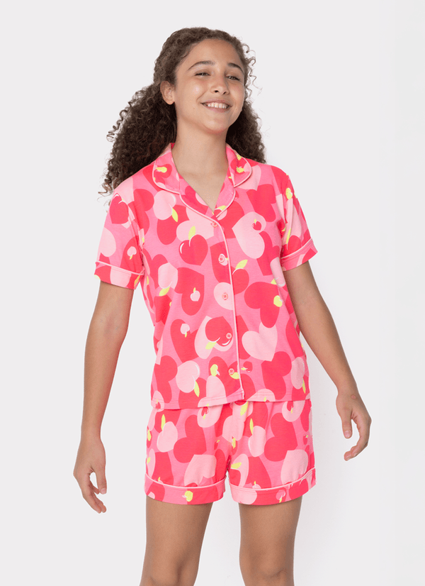 Pijama Manga Curta Viscose Menina Teen Panda Romântico 12