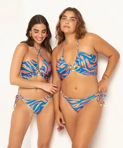 biquíni tanga cut out animal print com proteção uv50+ azul P