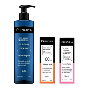 Kit Principia Gel de Limpeza GL-02 350g + Sérum MIX-03 30ml + Protetor Solar FPS 60 PS-01 40ml