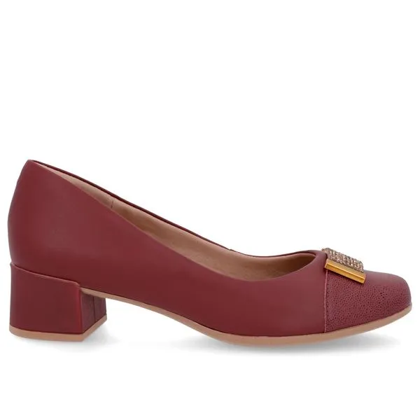Scarpin Vermelho Couro Bico Quadrado Enfeite 33