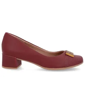Scarpin Vermelho Couro Bico Quadrado Enfeite 33